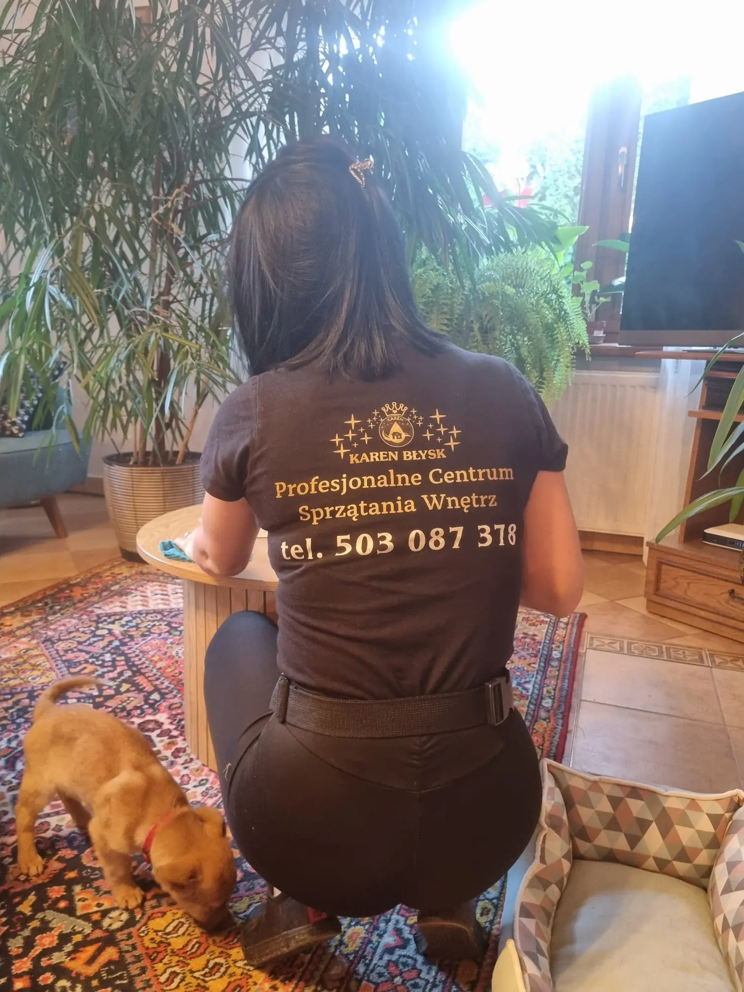 Ścieranie kurzu ze stolika kawowego w salonie – regularne sprzątanie mieszkań przez Karen Błysk